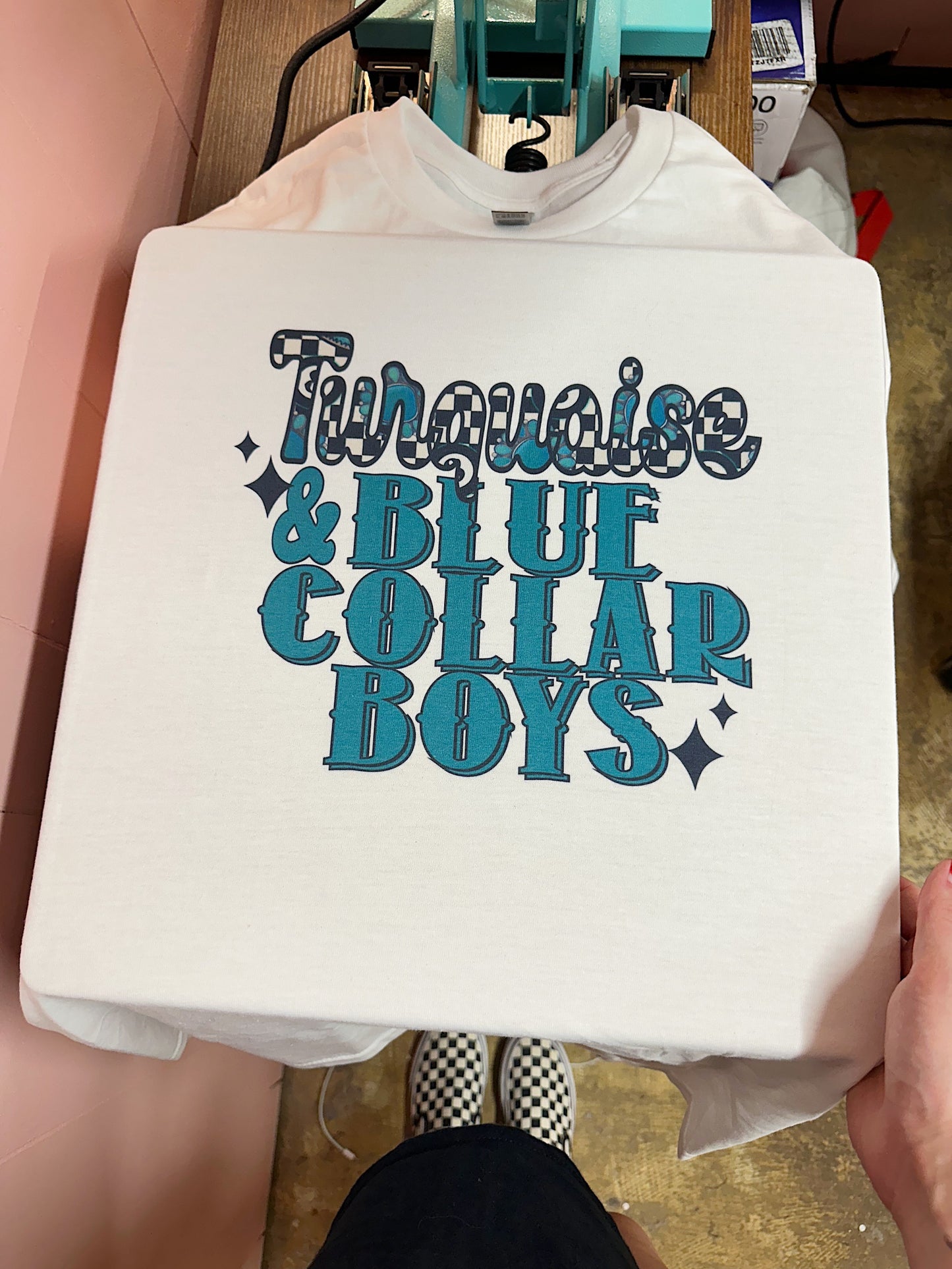 Turquoise & Blue Collar TEE or CREWNECK