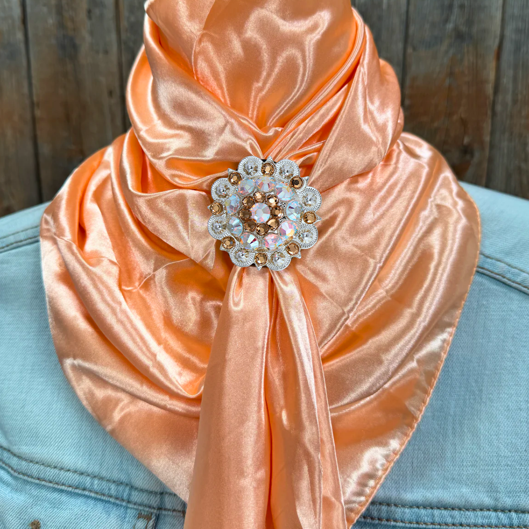 35X35" Solid Peach Wild Rag / Scarf WRS24 - Crystal Concho Wild Rag Slides - Assorted