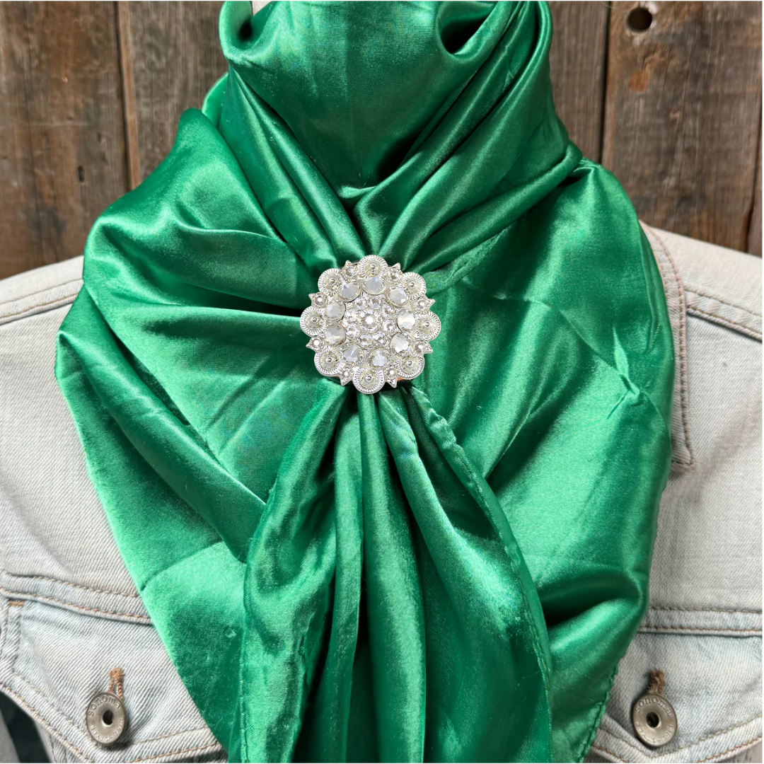 35X35" Solid Green Wild Rag / Scarf WRS18 - Crystal Concho Wild Rag Slides - Assorted