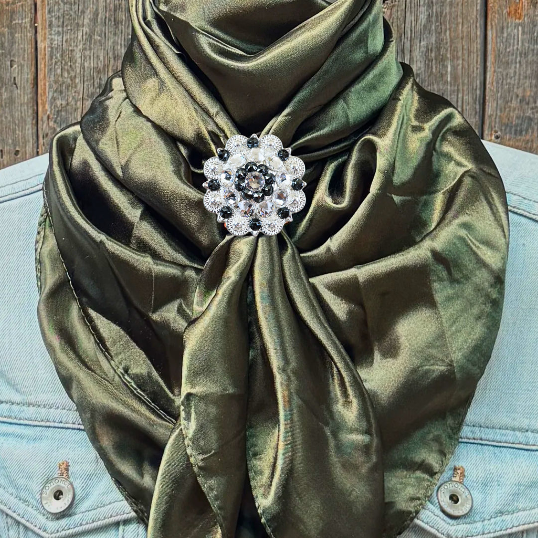 35X35" Solid Olive Wild Rag / Scarf WRS28 - Crystal Concho Wild Rag Slides - Assorted