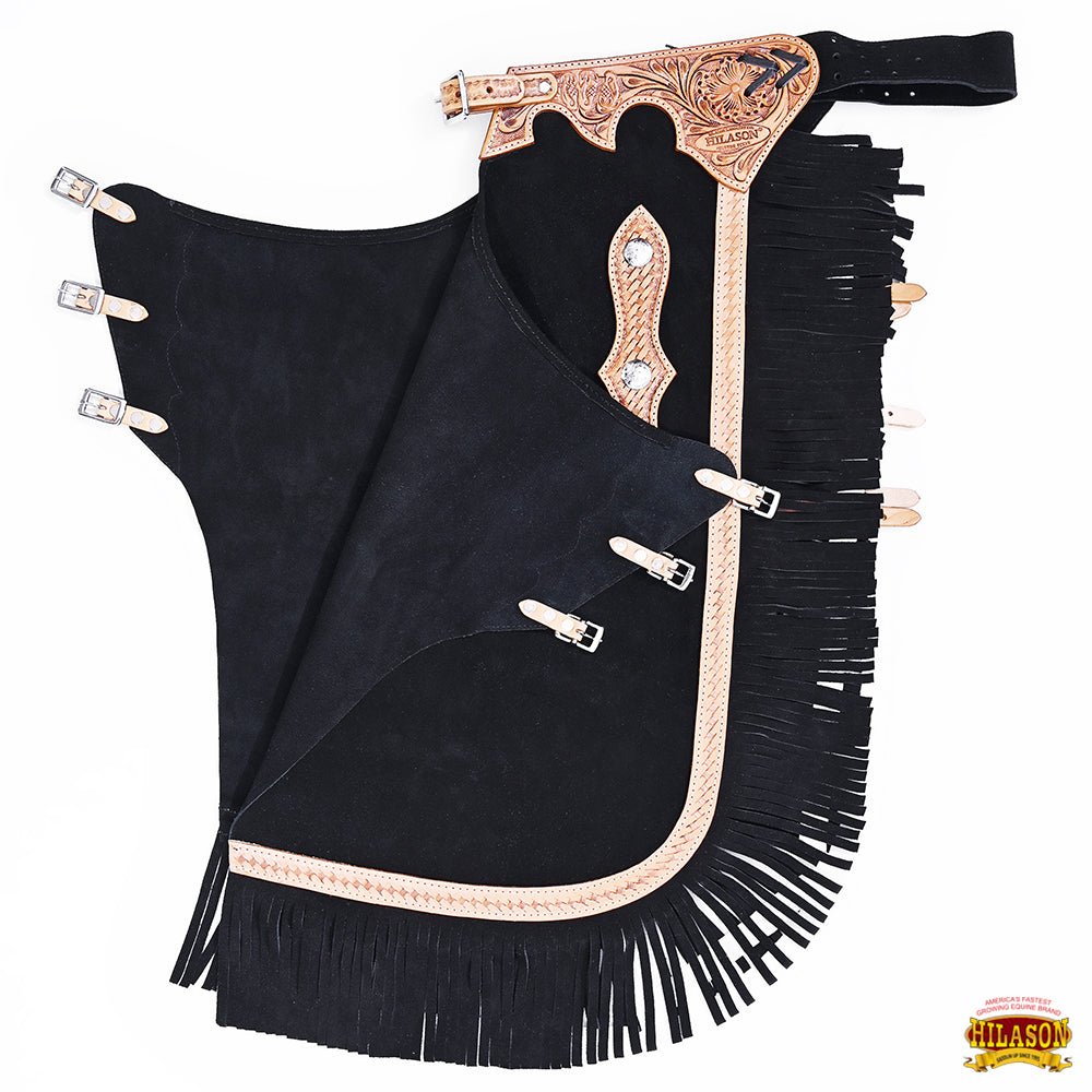 Hilason Western Bull Riding Chinks Chaps Adult Pro Rodeo Bronc Leather Black