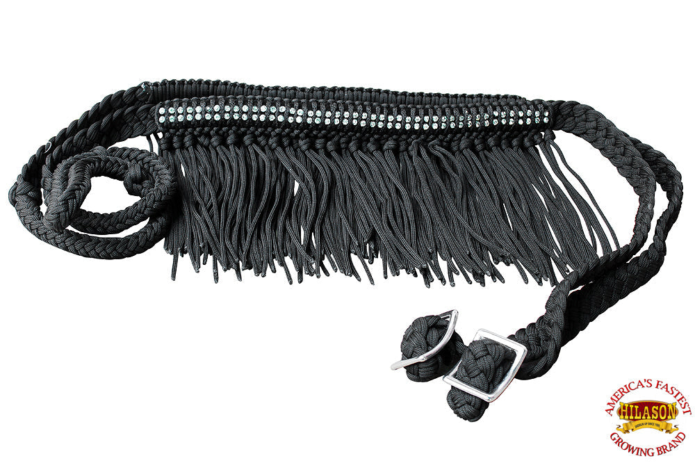 1" X 8Ft Hilason Braided Barrel Horse Racing Reins Knots Fringe Crystal