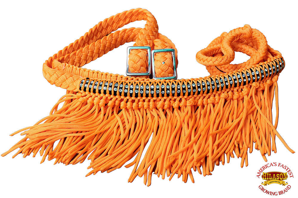 1" X 8Ft Hilason Braided Barrel Horse Racing Reins Knots Fringe Crystal