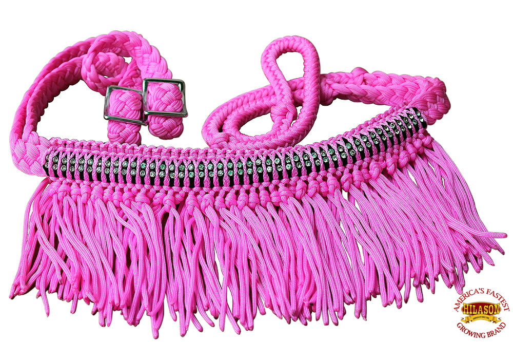 1" X 8Ft Hilason Braided Barrel Horse Racing Reins Knots Fringe Crystal