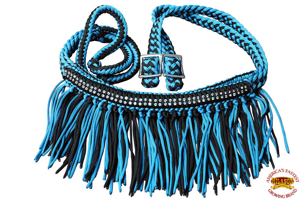 1" X 8Ft Hilason Braided Barrel Horse Racing Reins Knots Fringe Crystal