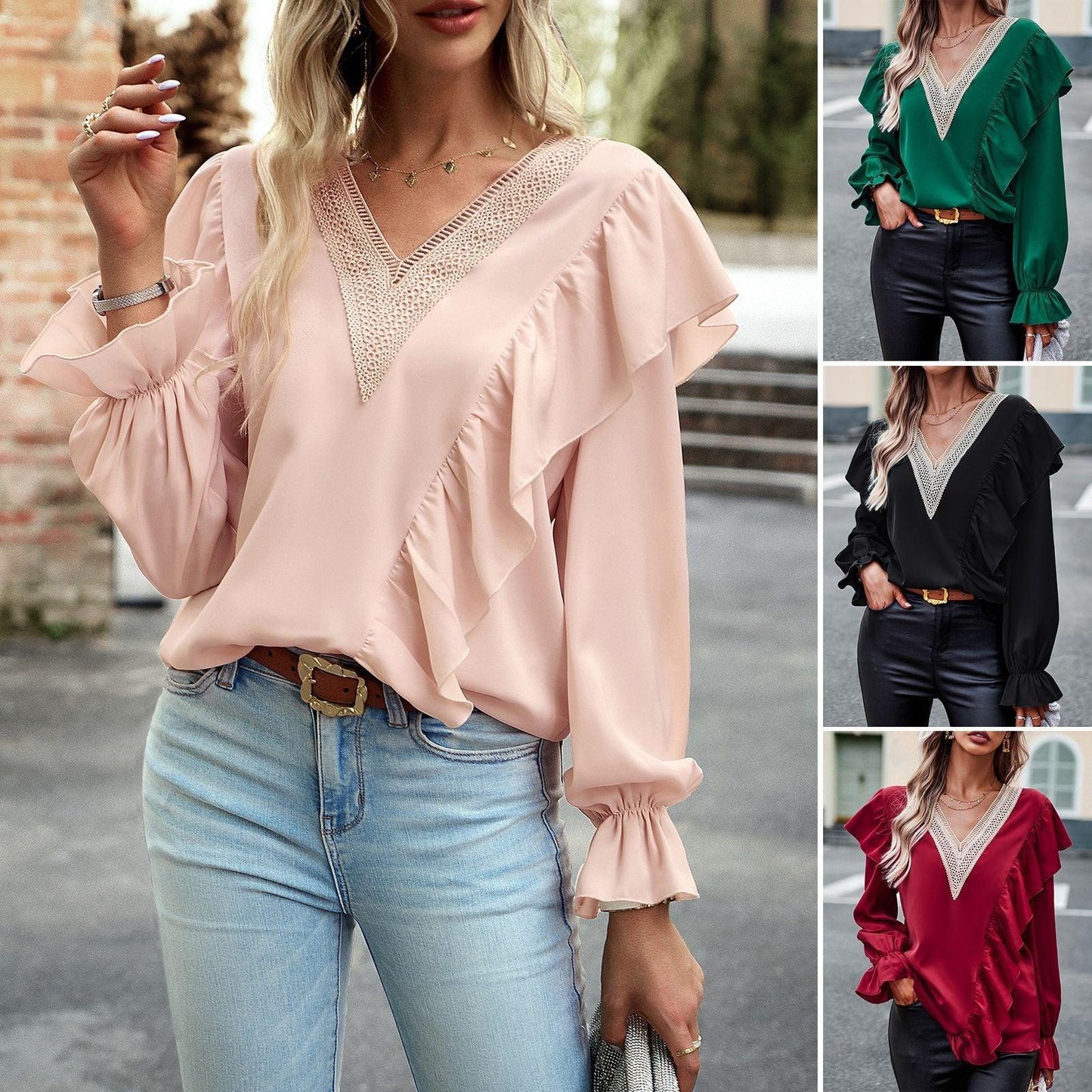 Demure Commuter V-Neck Long Sleeve Shirt
