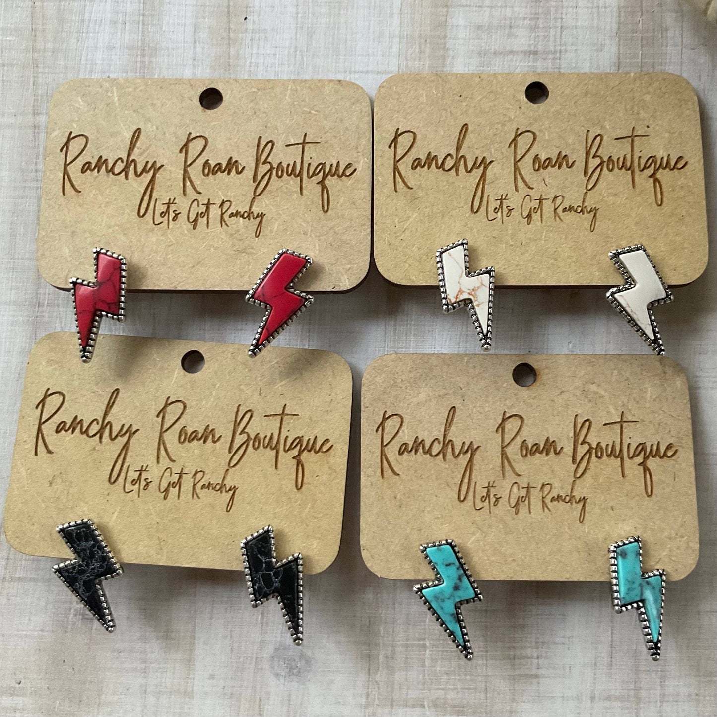Thunder Bolt Stud White Earrings