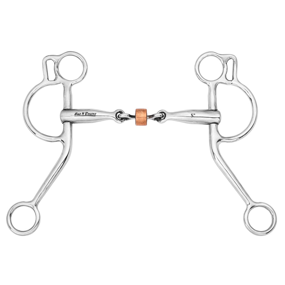 BAR H EQUINE Argentine Snaffle Bit with Three Piece Dog Bone Copper Roller Curb Strap