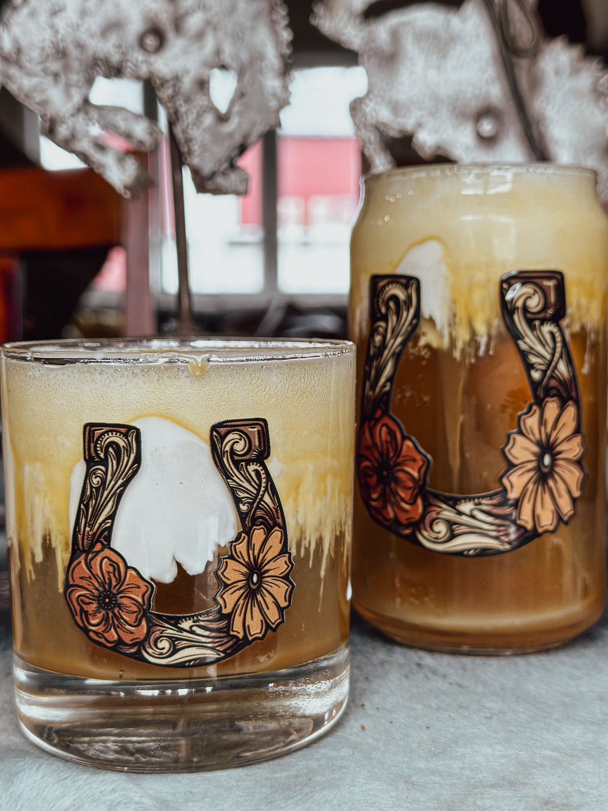 On the Rocks Glass Tooled Horseshoe
