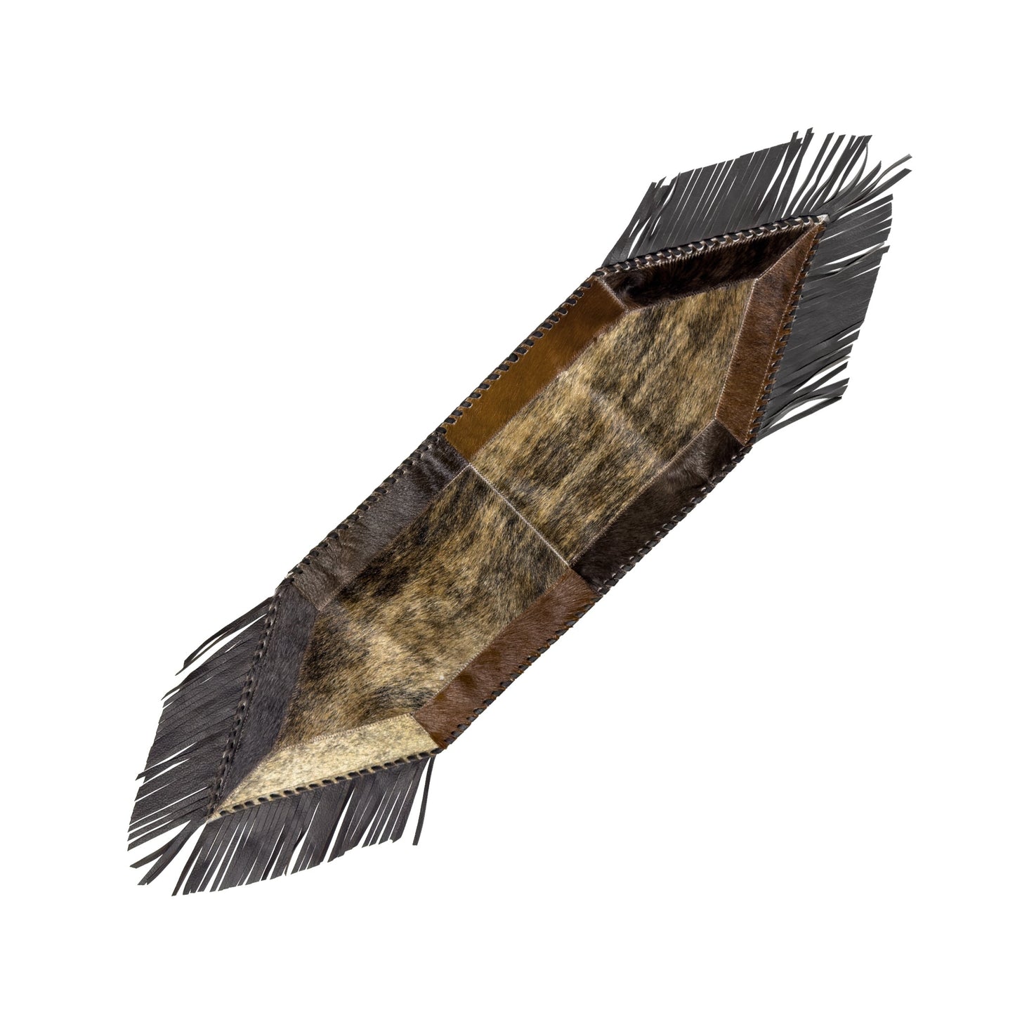 American West at Home 44" Hair-On Hide Table Runner with Leather Fringe and Suede Backing