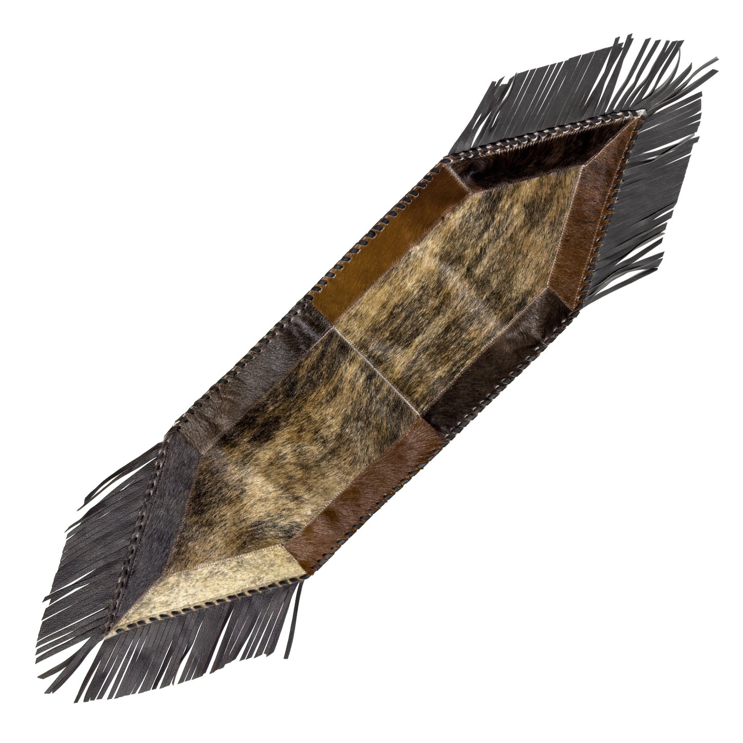 American West at Home 64" Hair-On Hide Table Runner with Leather Fringe