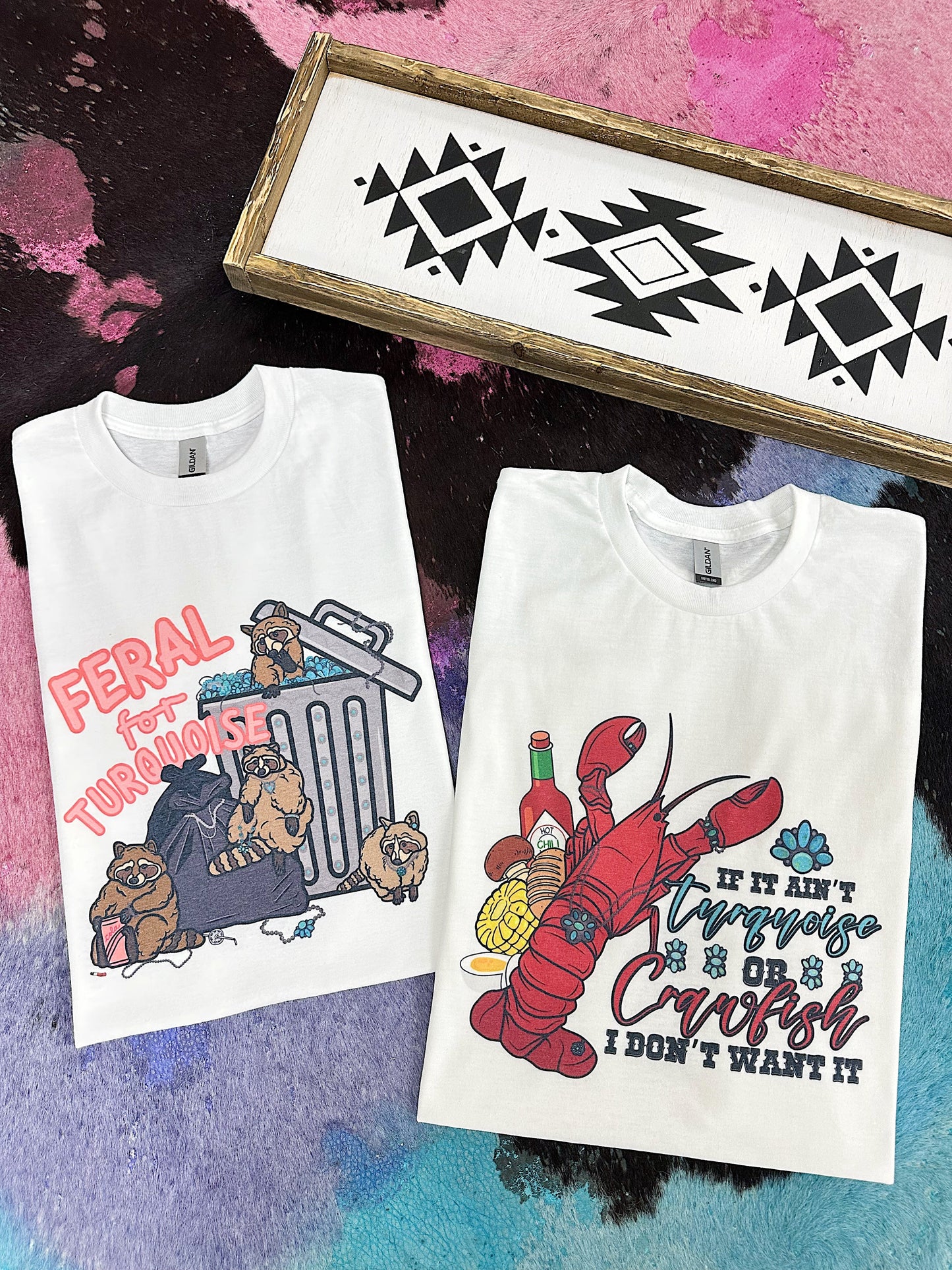 Turquoise and Crawfish TEE or CREWNECK