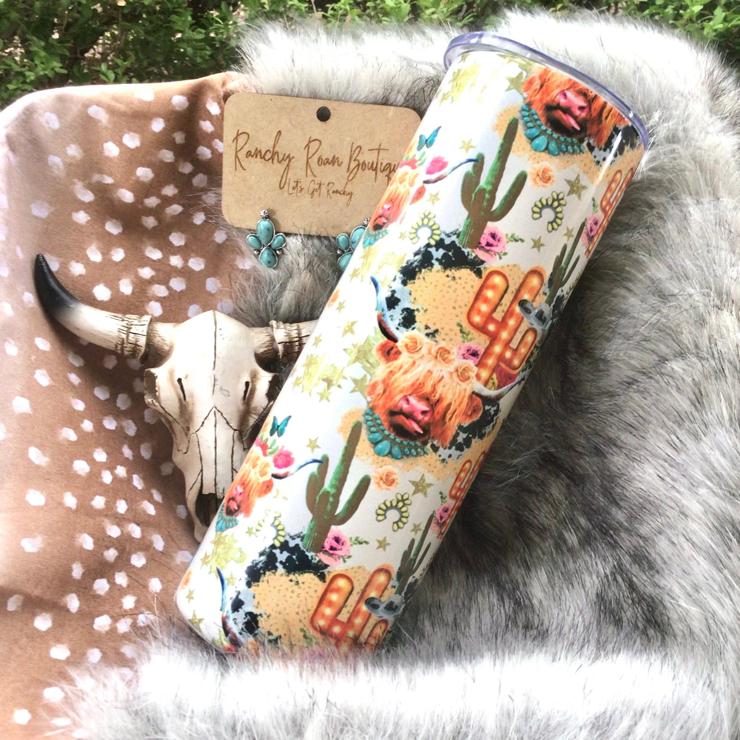 Fancy Highland Cow Western Shimmer 20oz Skinny Tumbler