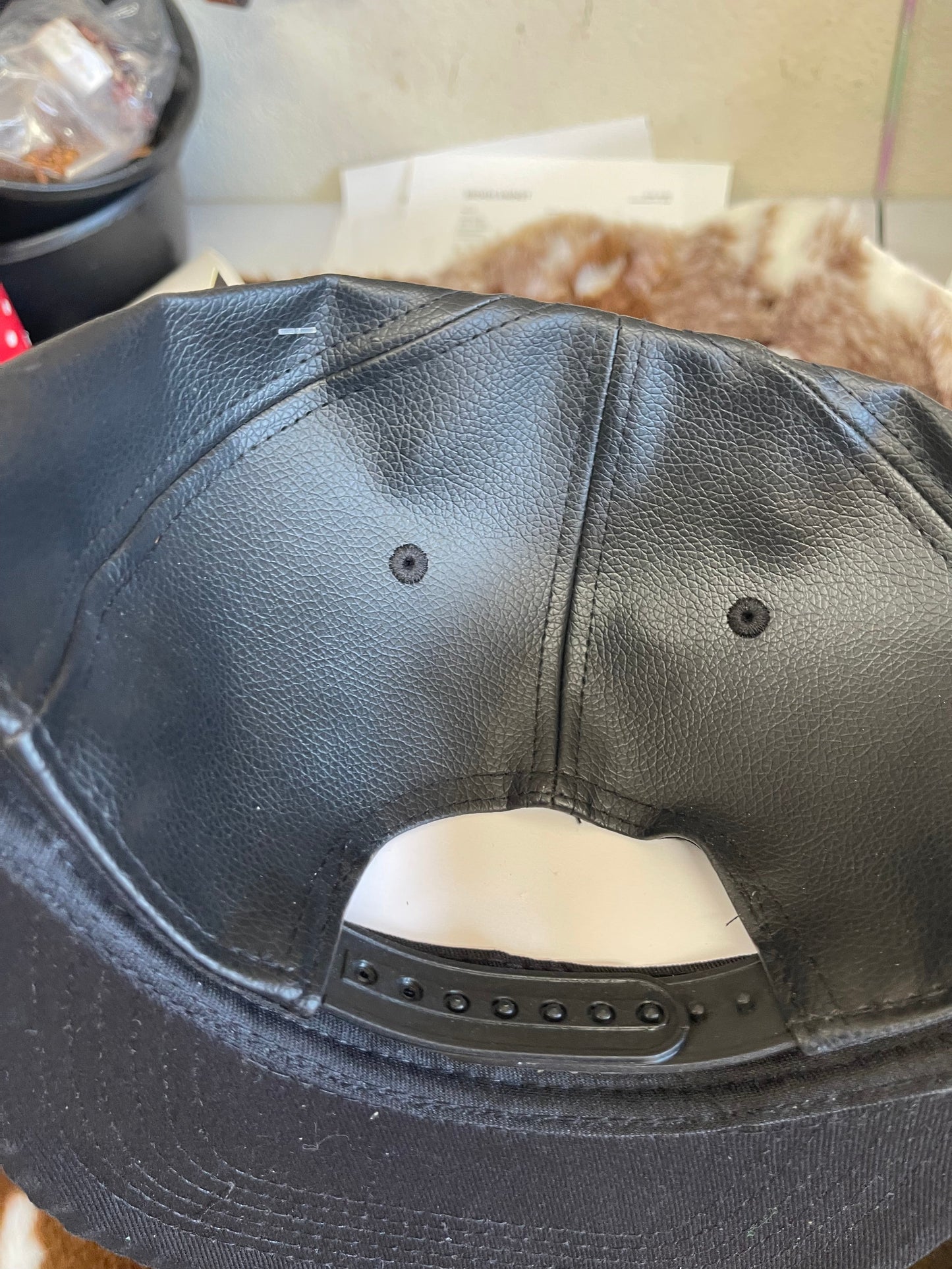 Star Black Faux Leather Hat