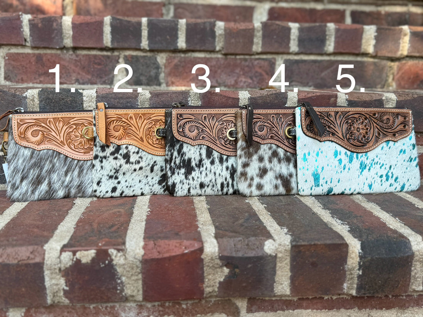 Cowhide & Tooled Leather Wristlet