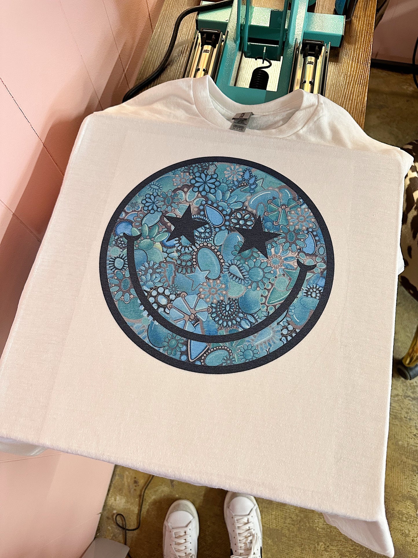 Turquoise Smiley TEE or CREWNECK
