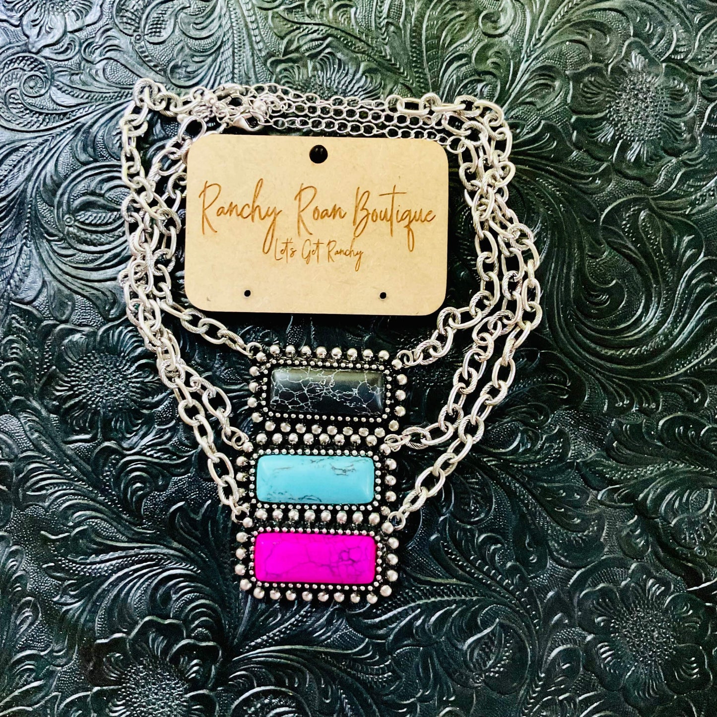 Stone Bar Pendant Turquoise Western Choker