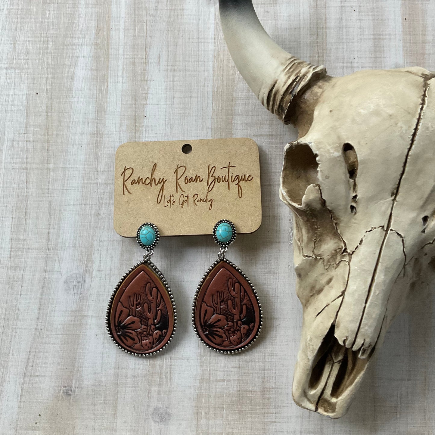 Teardrop Leather Stone Stud