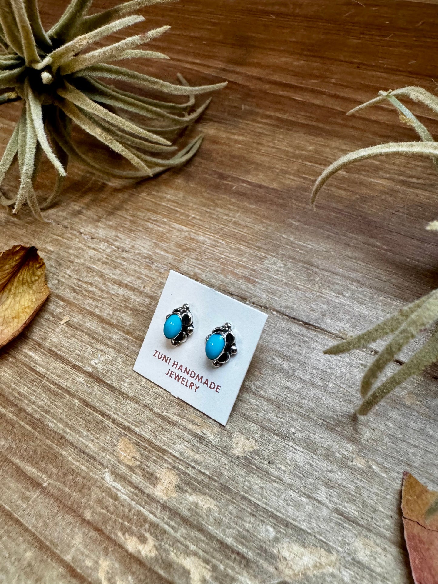 Zuni Mini Stud Earrings – Kingman Turquoise & Sterling Silver