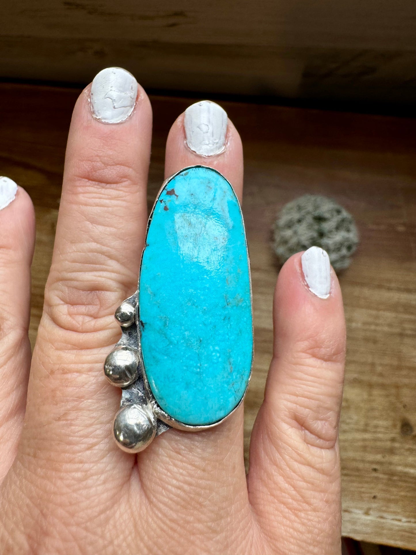 MJ collection - long turquoise stone ring - Size 6 - sterling silver