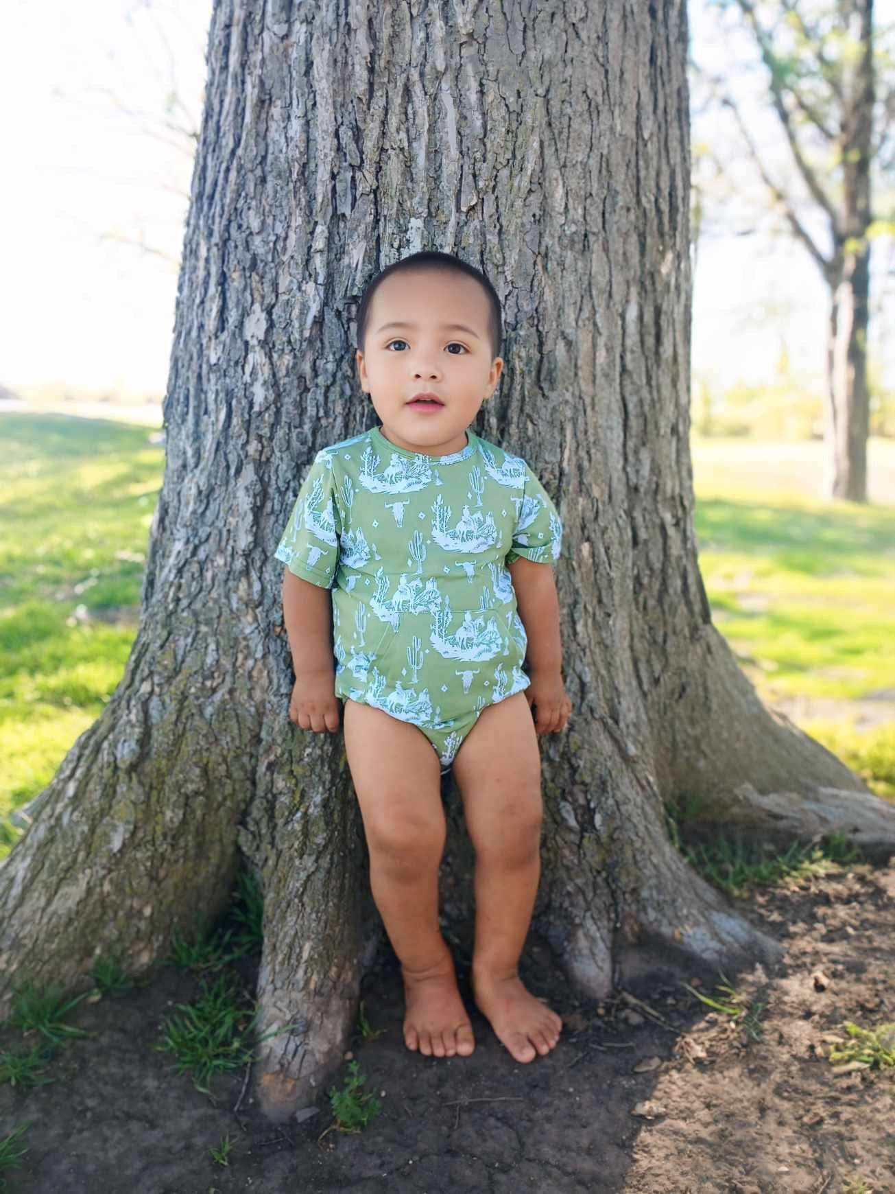 Green Western Bubble Romper (FINAL SALE)