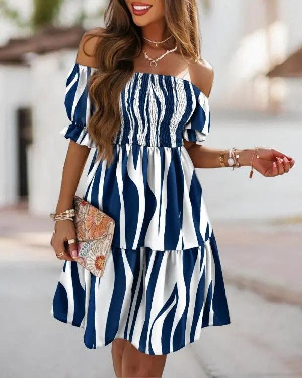 Boho Breeze Off-Shoulder Pleated Dress – Stylish Cowgirl Casual Wear