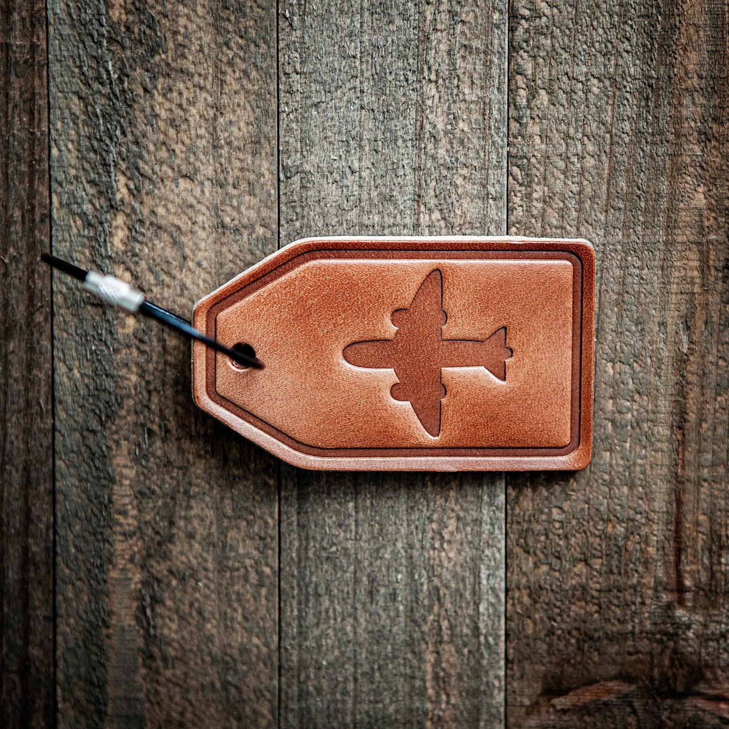 Airplane Silhouette Leather Luggage Tag