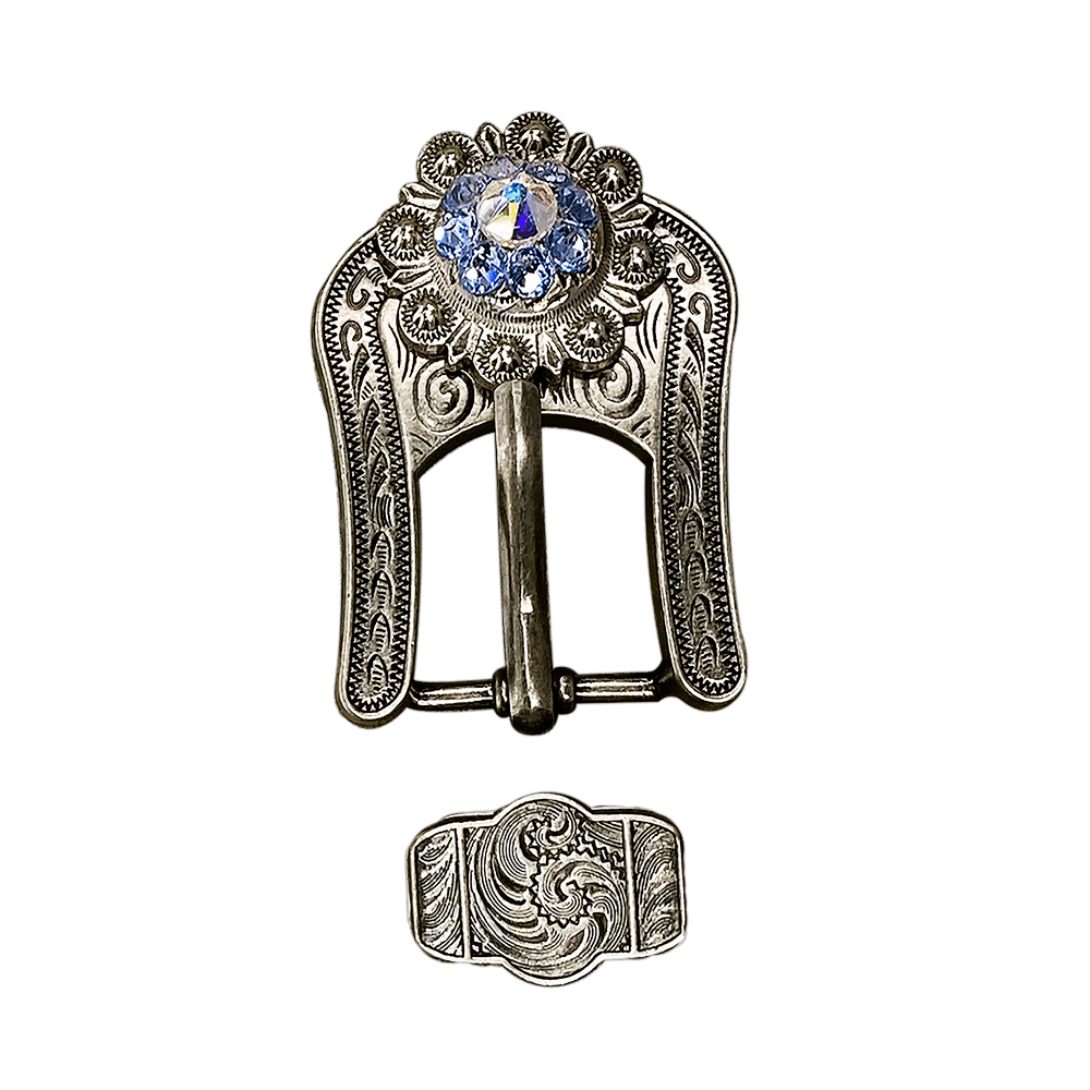 Light Sapphire & AB Antique Silver Buckle Keeper Set European Crystal Concho