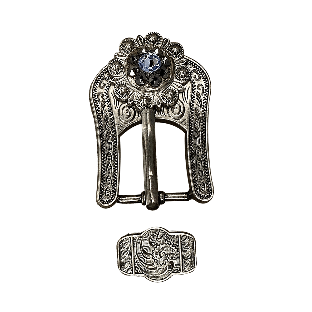 Light Sapphire & Jet Antique Silver Buckle Keeper European Crystal Concho