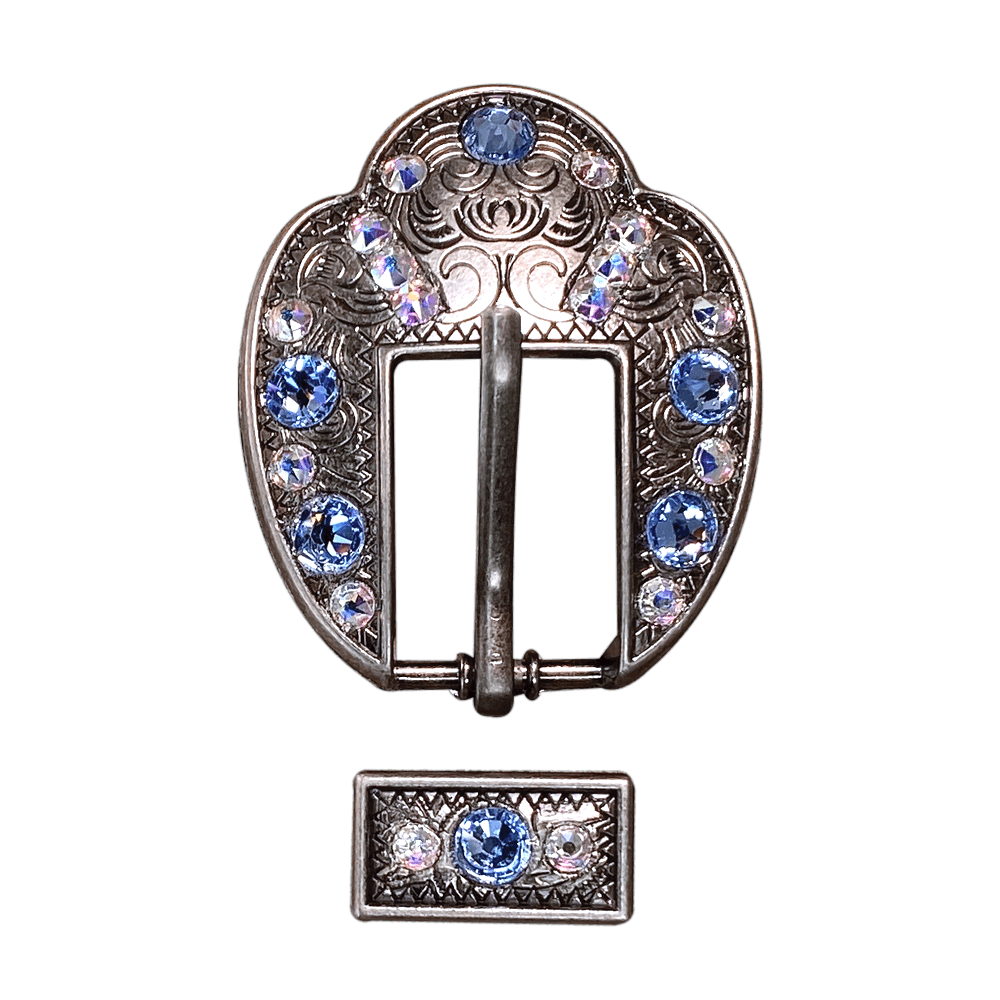 Light Sapphire & AB Antique Silver Fancy Buckle European Crystal Concho