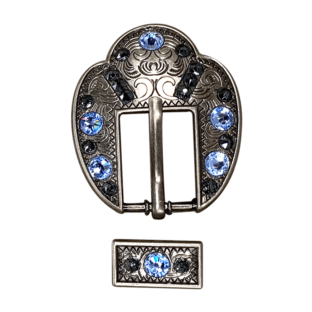 Light Sapphire & Jet Antique Silver Fancy Buckle European Crystal Concho