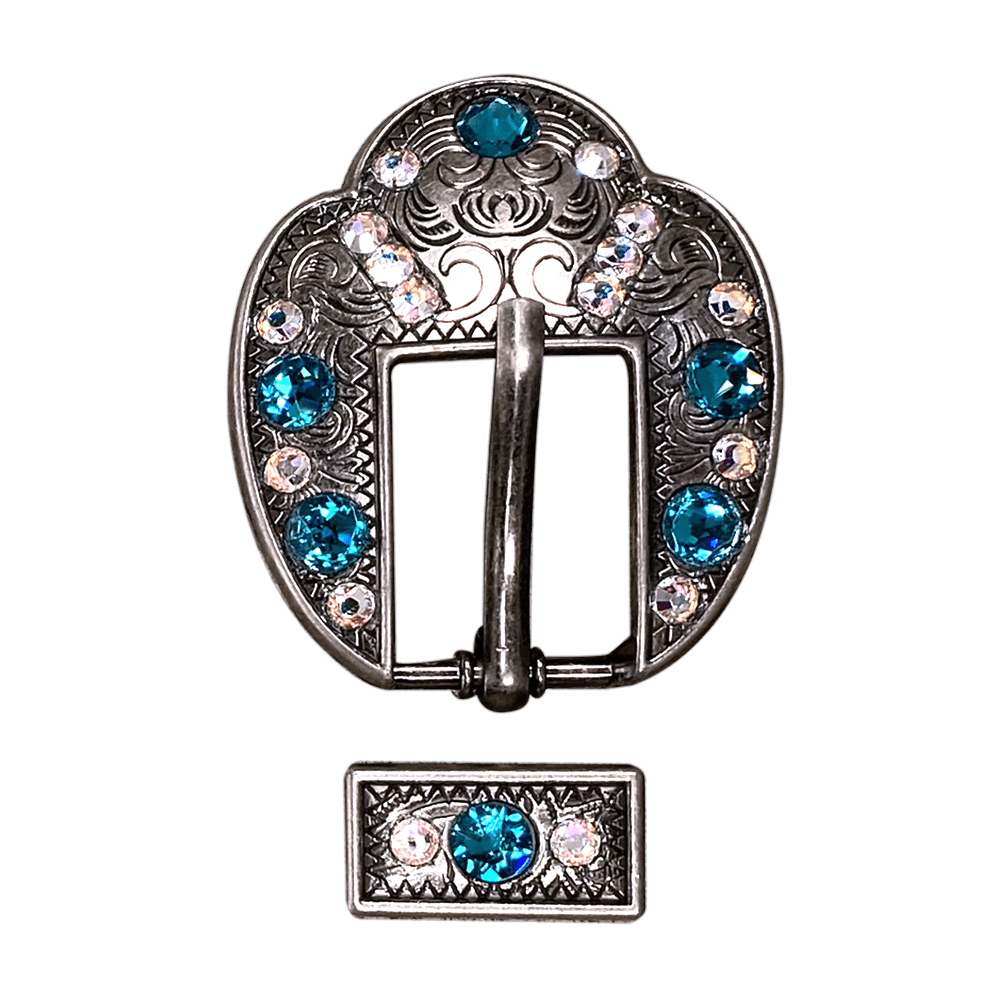 Teal & AB Antique Silver European Crystal Fancy Buckle