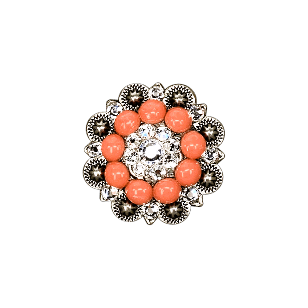 Fashion Coral & Clear Antique Silver 1.5" European Crystal Concho