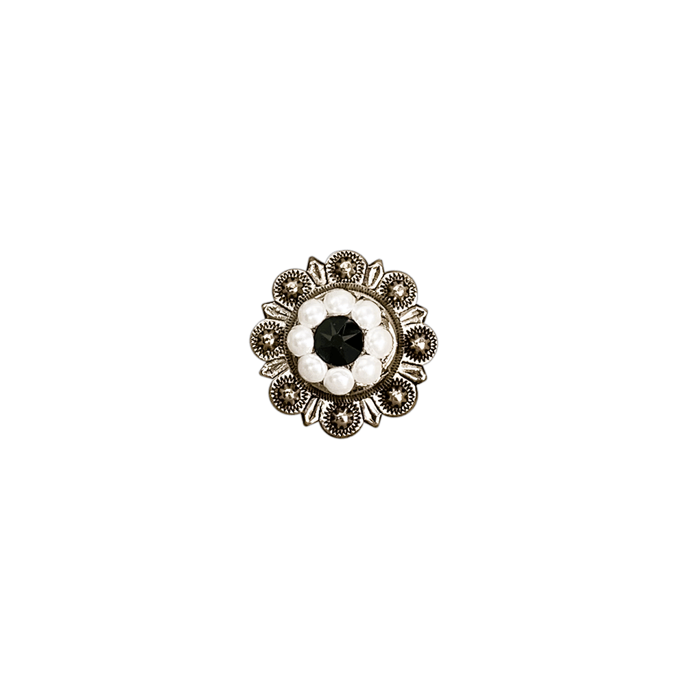 Jet & Pearl Antique Silver 1" European Crystal Concho