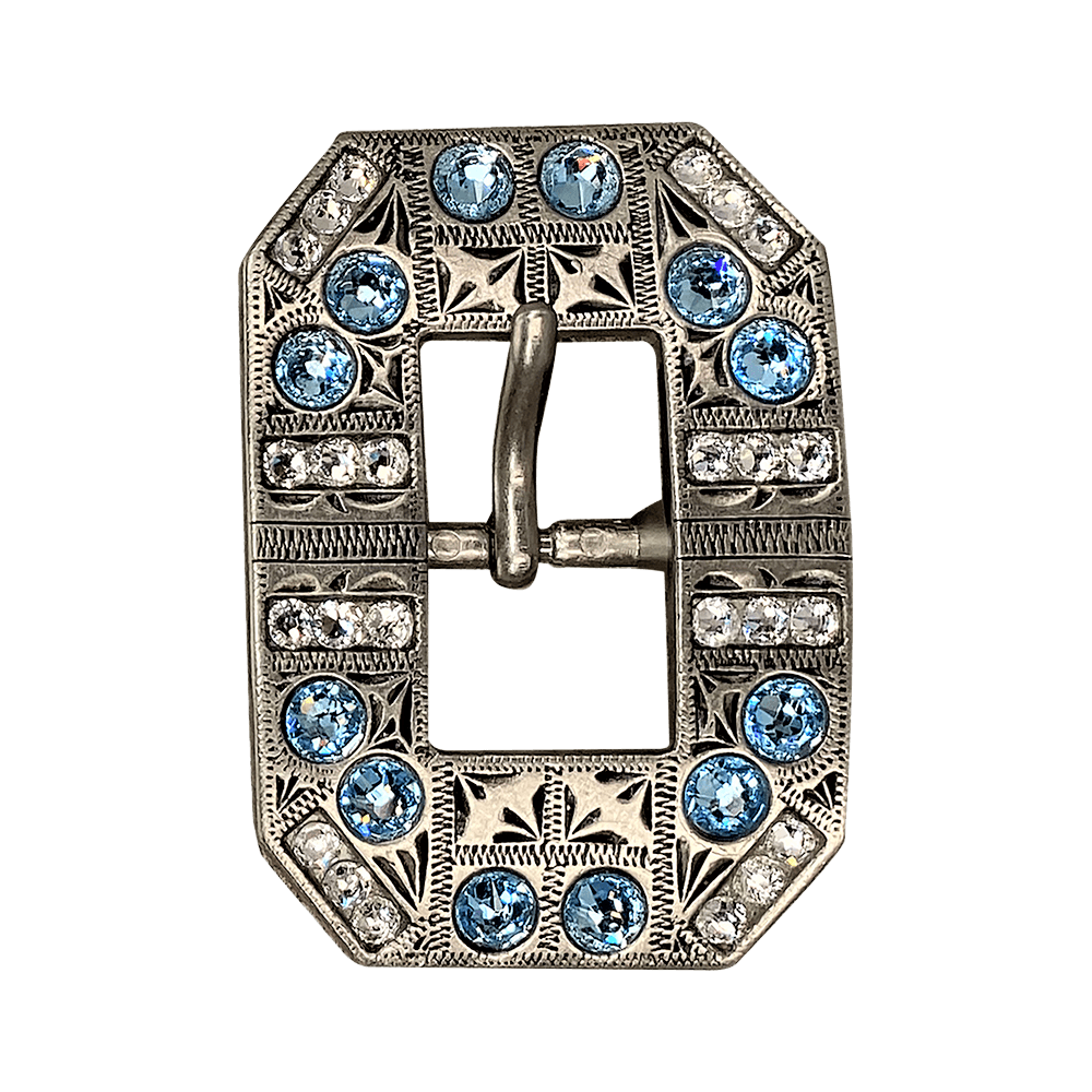 Aqua & Clear Antique Silver European Crystal Square Cart Buckle
