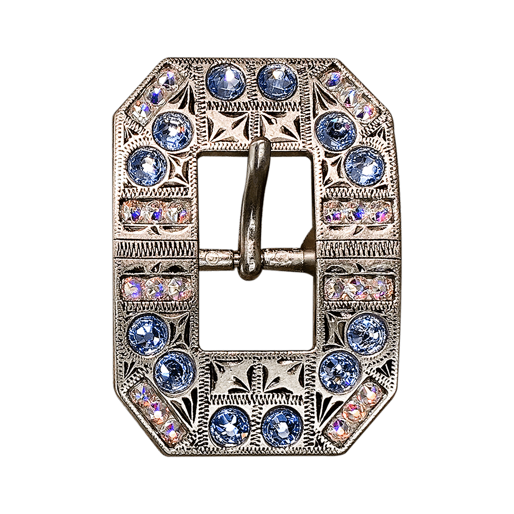 Light Sapphire & AB Antique Silver Square Cart Buckle European Crystal Concho