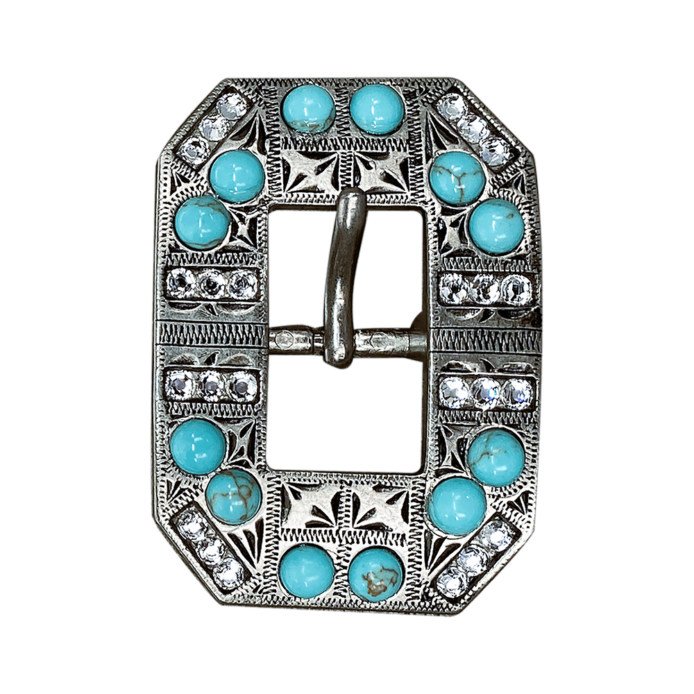 Fashion Turquoise & Clear Antique Silver European Crystal Square Cart Buckle