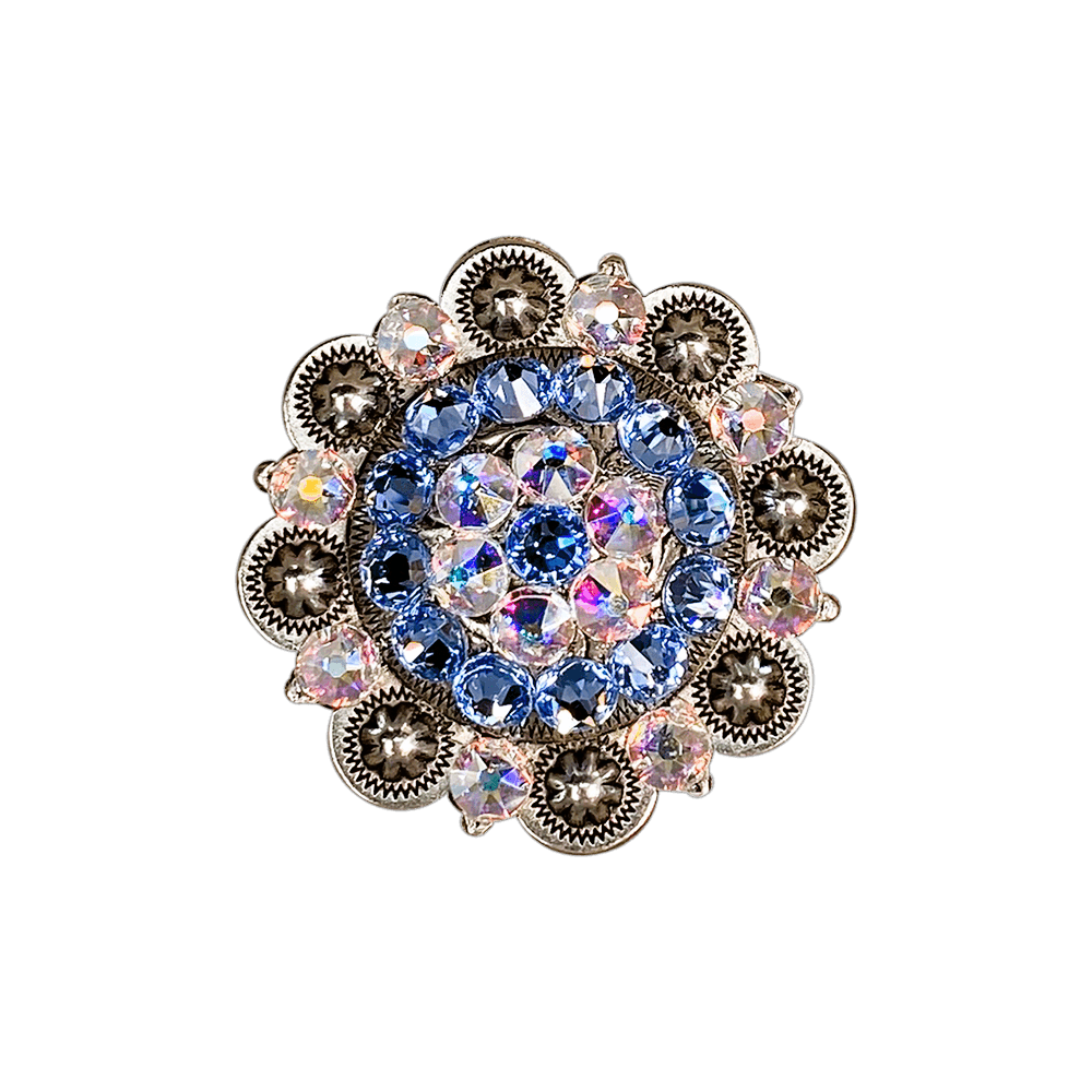 Light Sapphire & AB Antique Silver 2" European Crystal Concho