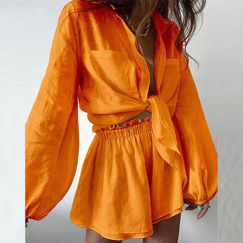 Casual Ruffled Edge Shorts Shirt Set | Country Girl Style for Spring & Summer