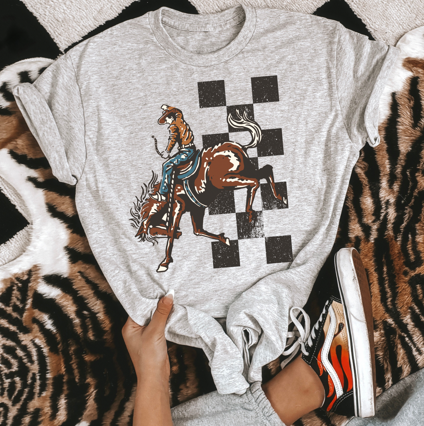 Checkered Cowboy TEE or CREWNECK