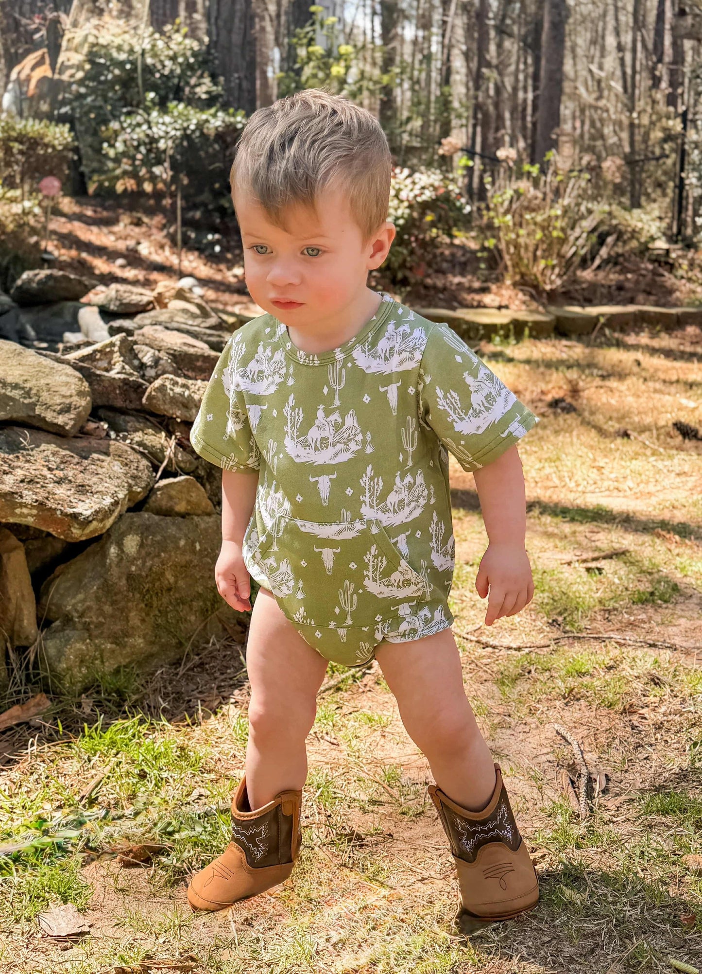 Green Western Bubble Romper (FINAL SALE)