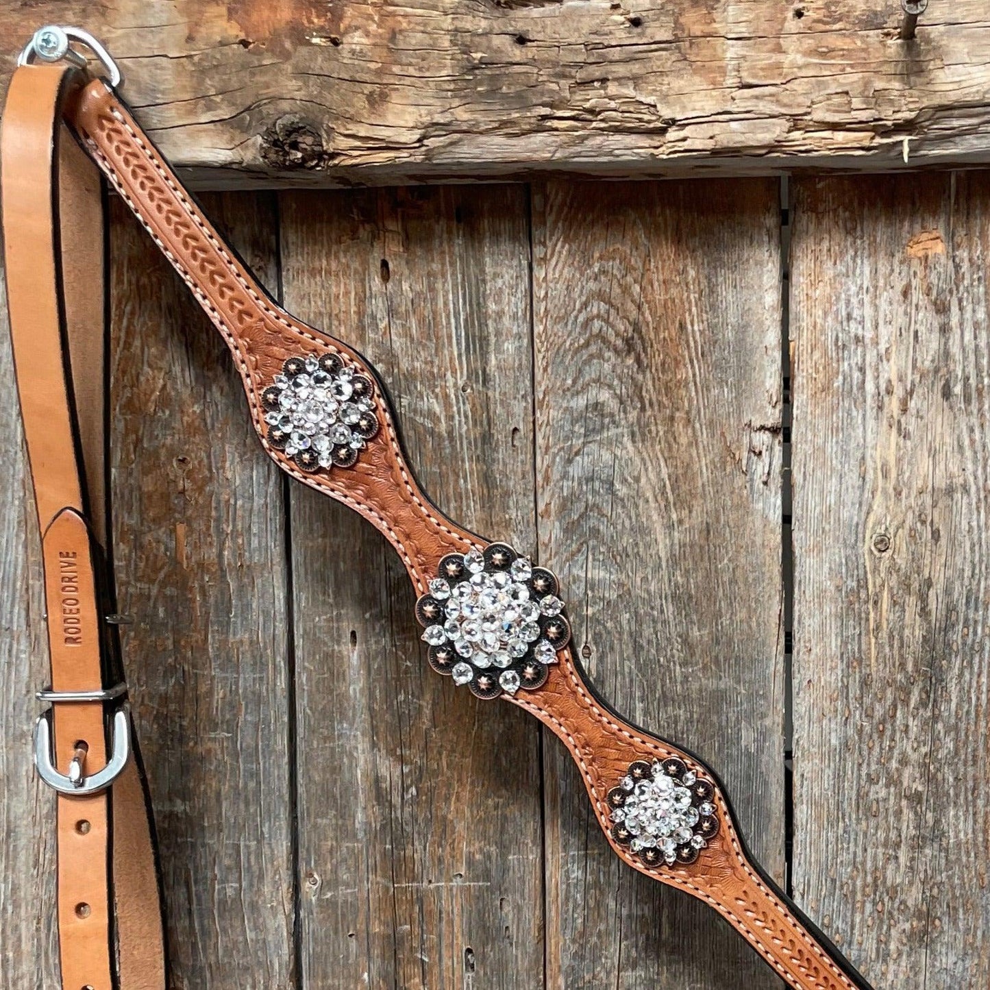 Light Oil Basketweave Clear Browband/One Ear Tack Set #BBBC497