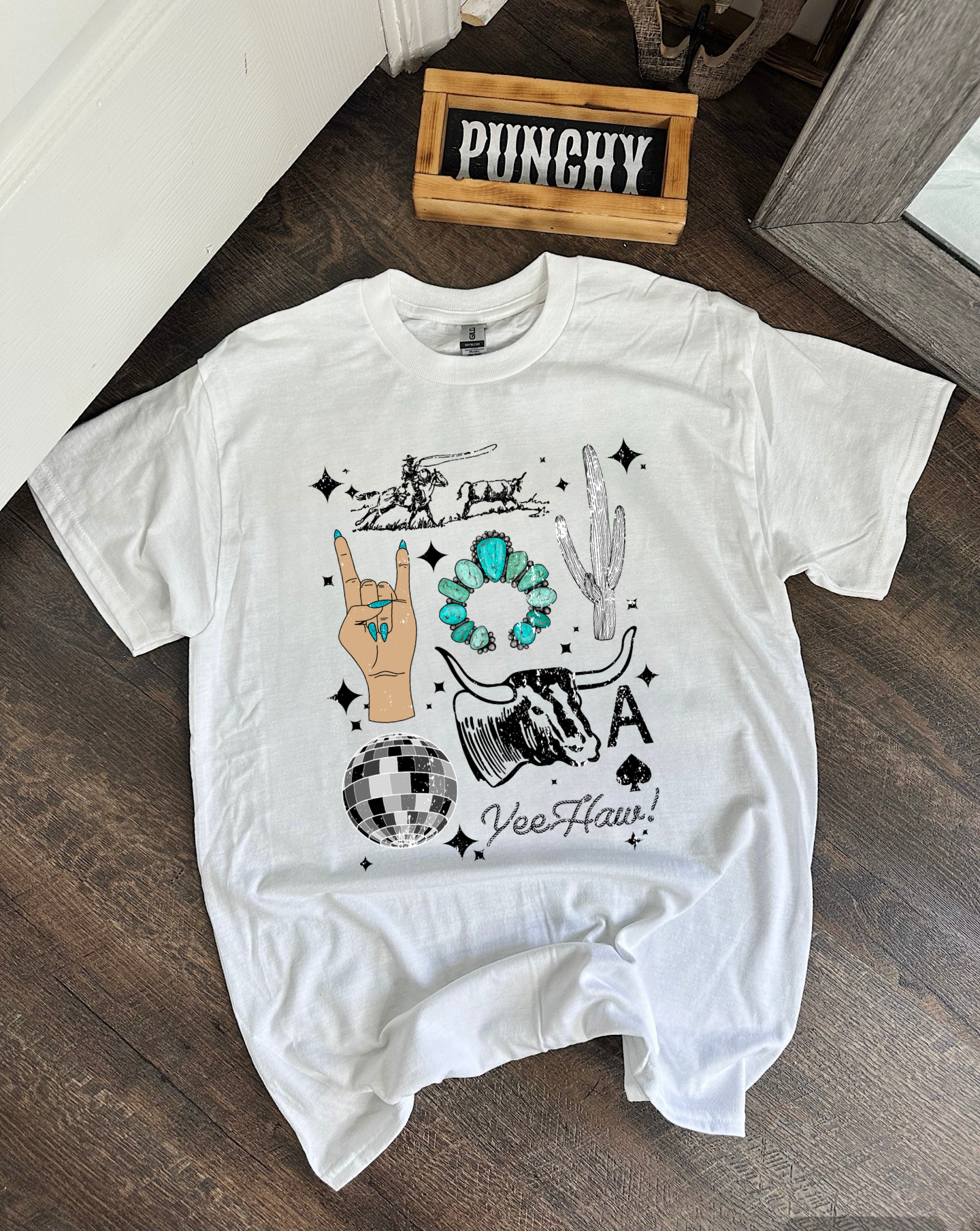 Punchy Collage Tee or Crewneck