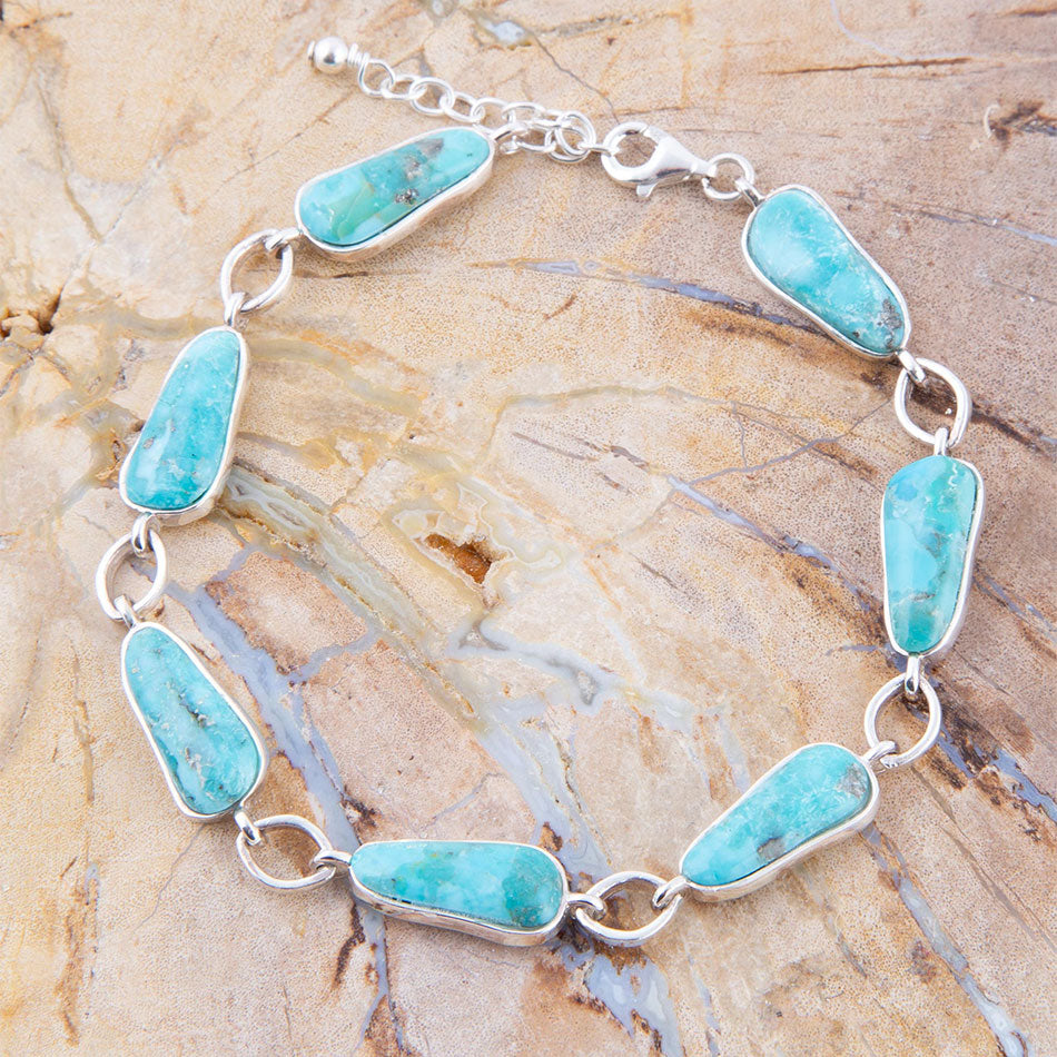 Biwa Blue Turquoise Sterling Silver Link Bracelet