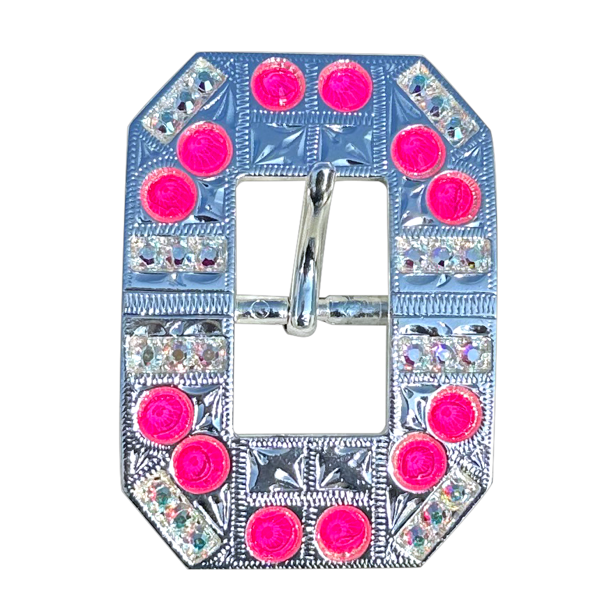 Neon Pink and AB Bright Silver European Crystal Square Cart Buckle