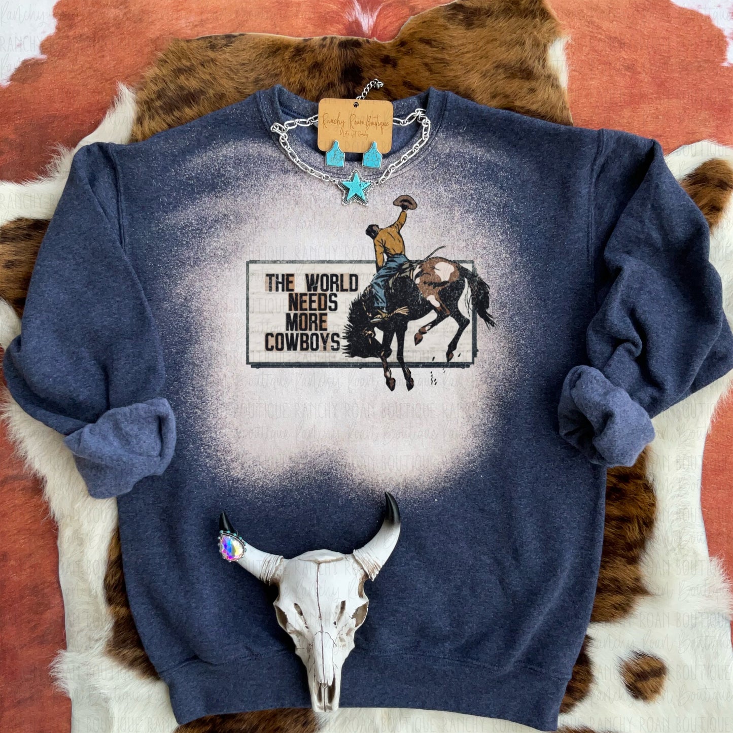 Bucking World Needs More Cowboys Unisex Crew Sweatshirt – Western Graphic