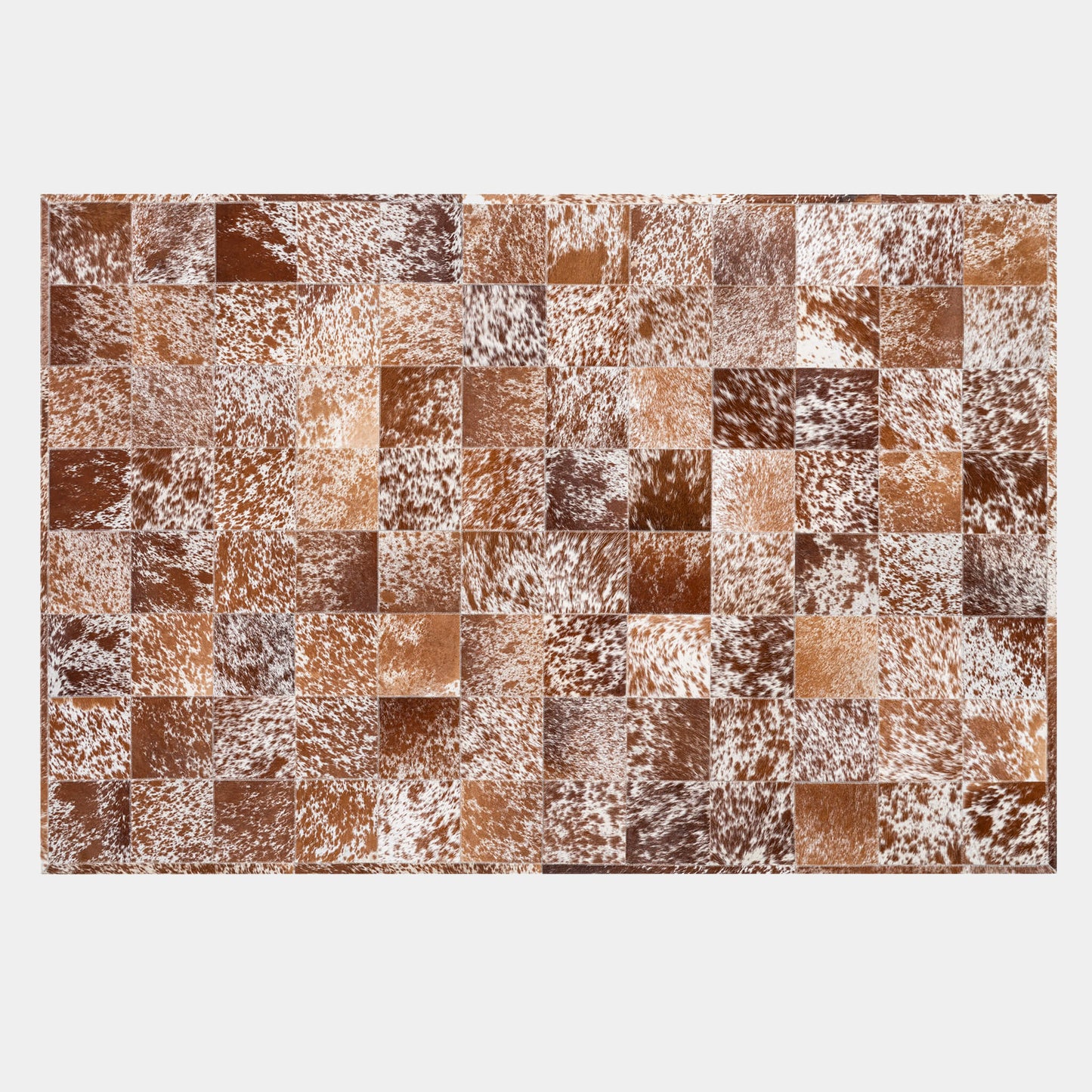Brown and White Speckled Cowhide Patchwork Rug
