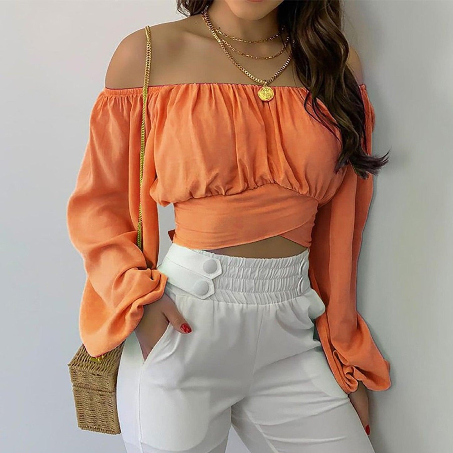 Off Shoulder Cross Tie Long Sleeve Top | Sexy & Trendy Cowgirl Look