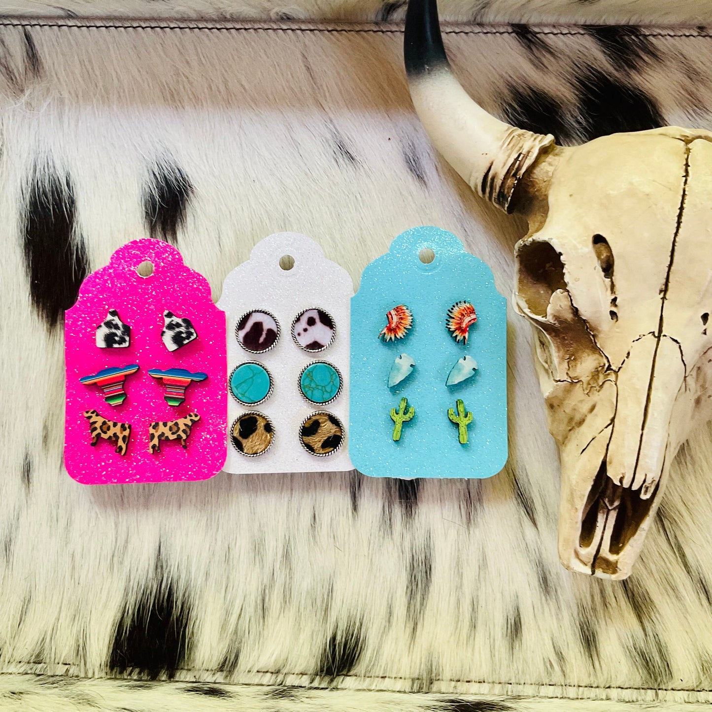3 Pair Animal Leather Earring Set