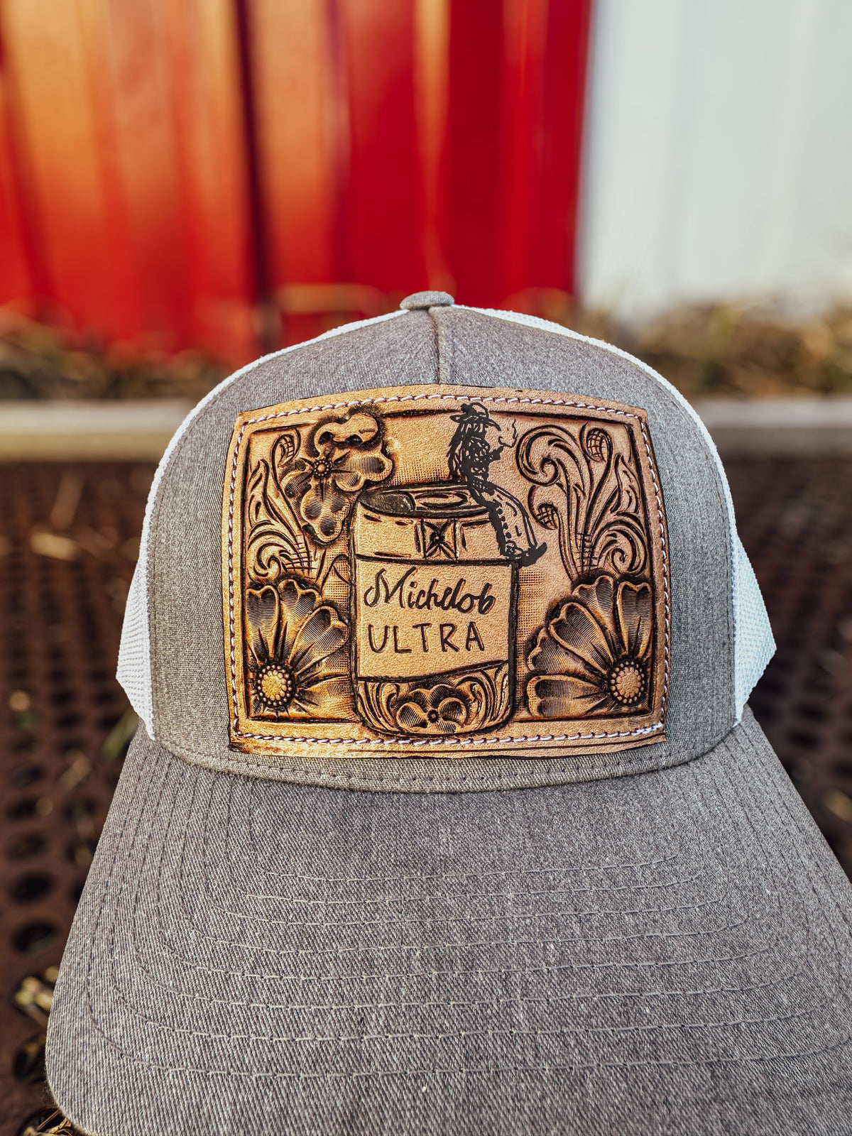 Michelob Cowgirl Tooled Leather Patch Cap